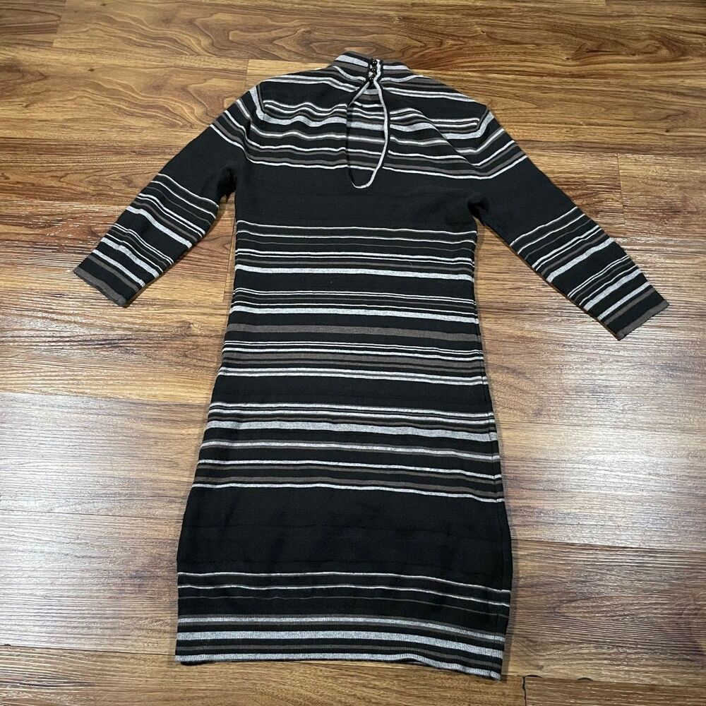 BCBG MAXAZRIA Sweater Dress Black Striped Mock Neck Long Sleeve Women's Size S - Picture 7 of 8